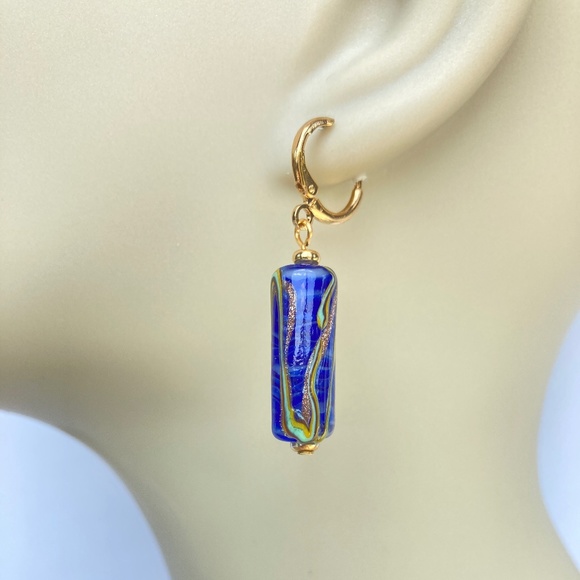 Artisan Jewelry - Blue Art Glass Earrings, Handmade, Mod Artisan Murano Glass Earrings